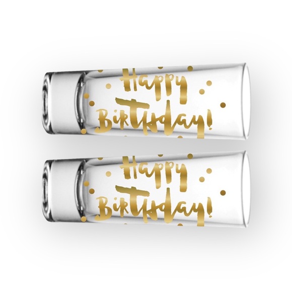 new Happy Birthday Shot Glass Set of 2 ✶ Double Shot Glasses ✶ Gold Foil Print ✶ - Picture 9 of 16